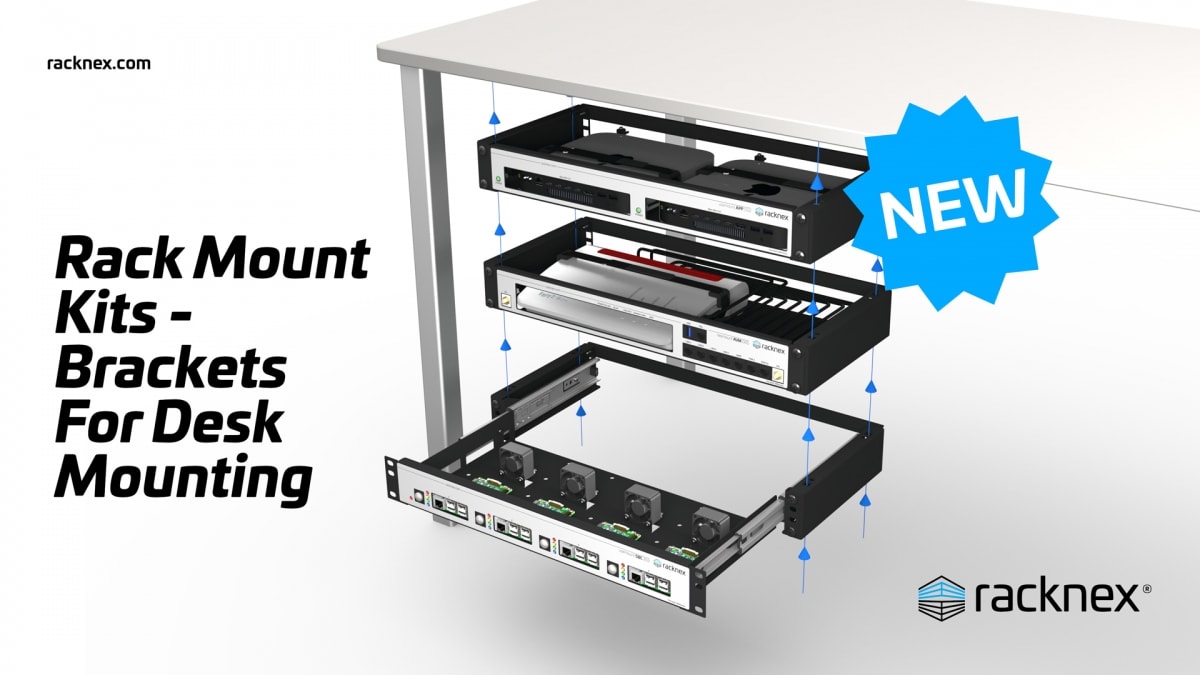 Rack mount brackets for desk mounting